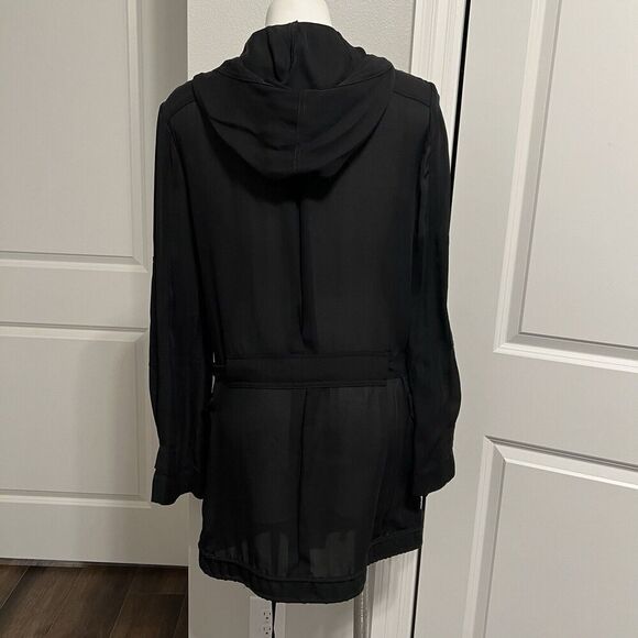 A.L.C. Black Jacket Silk Sheer Hood Zip Utility Coat Slouchy Belt Women’s - Picture 7 of 14